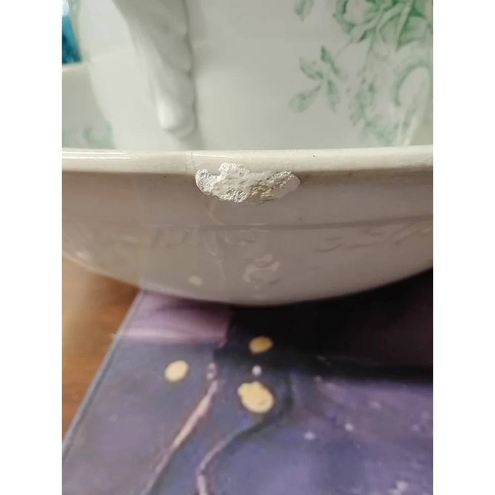 Crescent China George Jones & Sons Antique Pitcher Wash Basin Flowers Green